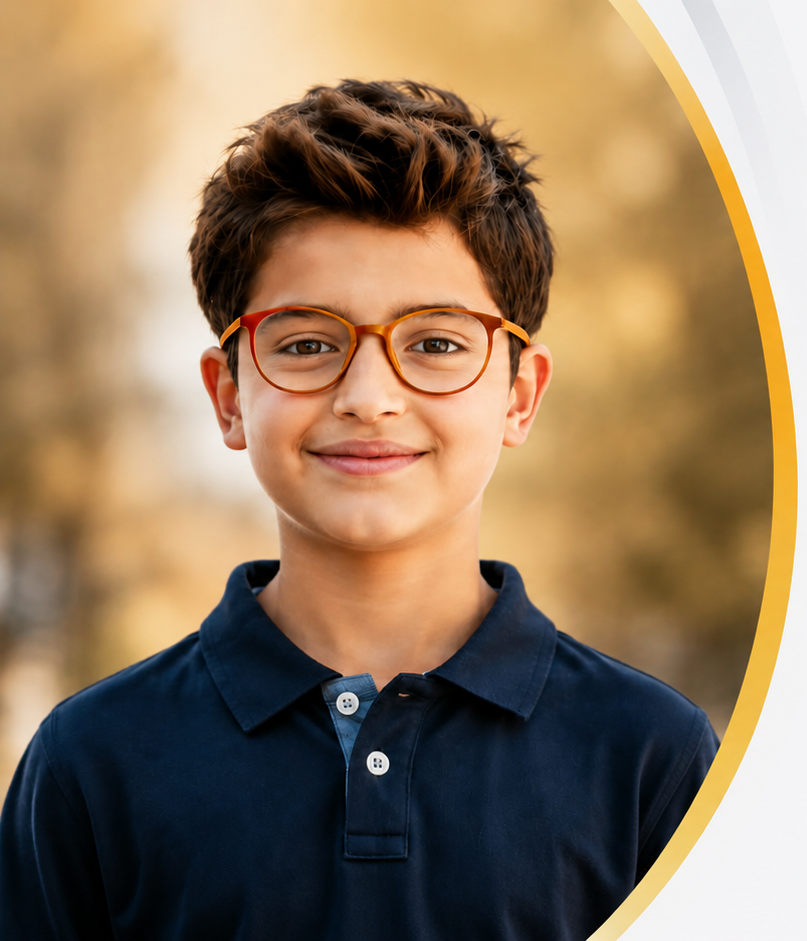 Child wearing MiYOSMART myopia management glasses